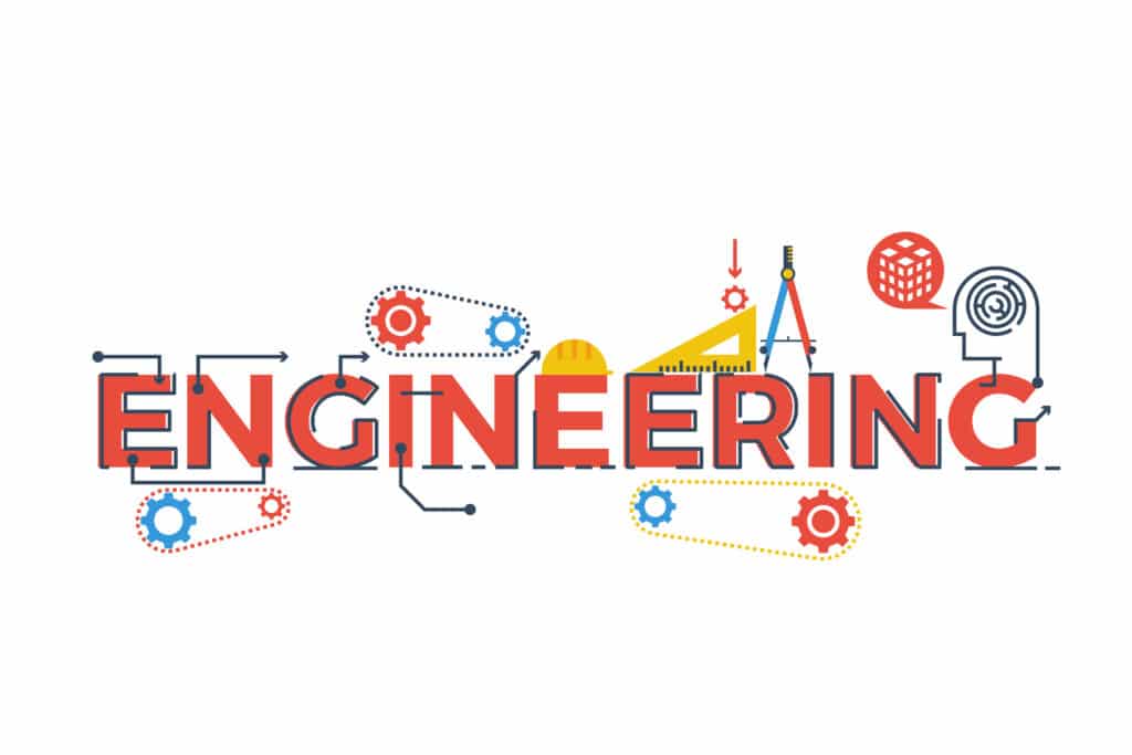 Illustration of ENGINEERING word in STEM - science, technology, engineering, mathematics education