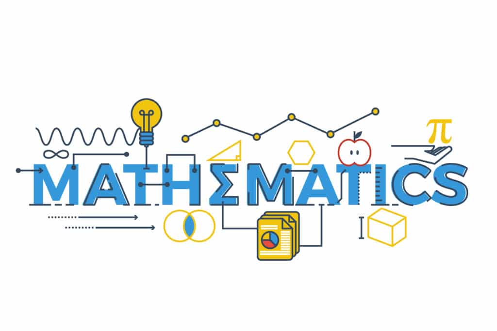 Illustration of MATHEMATICS word in STEM - science, technology, engineering, mathematics education