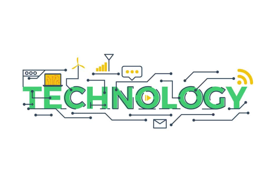 Illustration of TECHNOLOGY word in STEM - science, technology, engineering, mathematics education