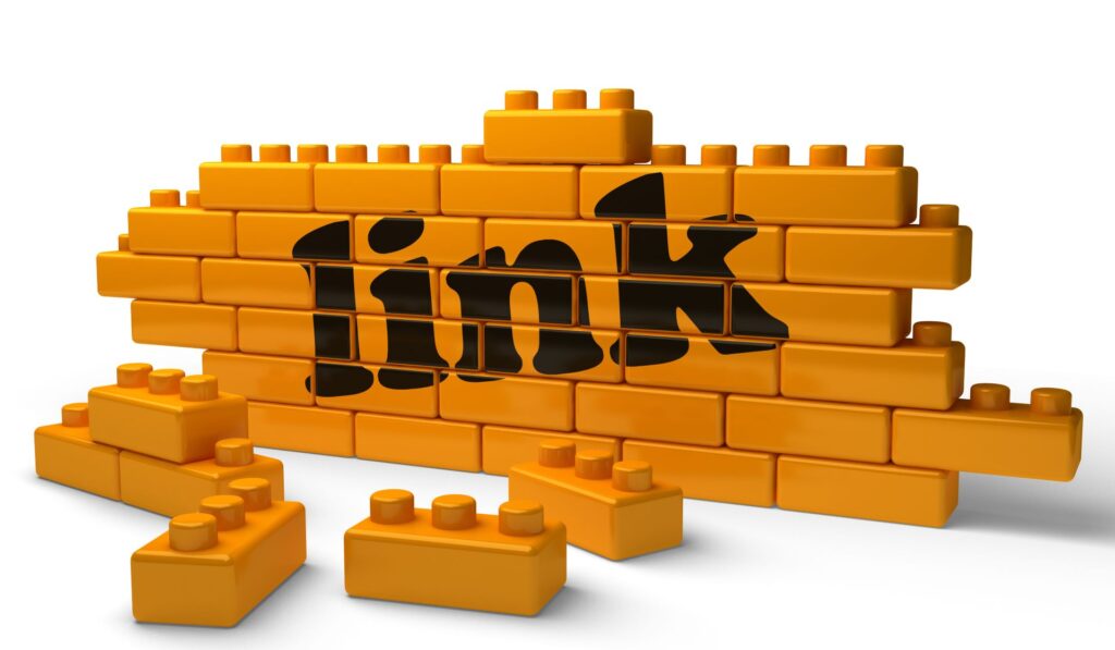 The word Link shown on orange bricks